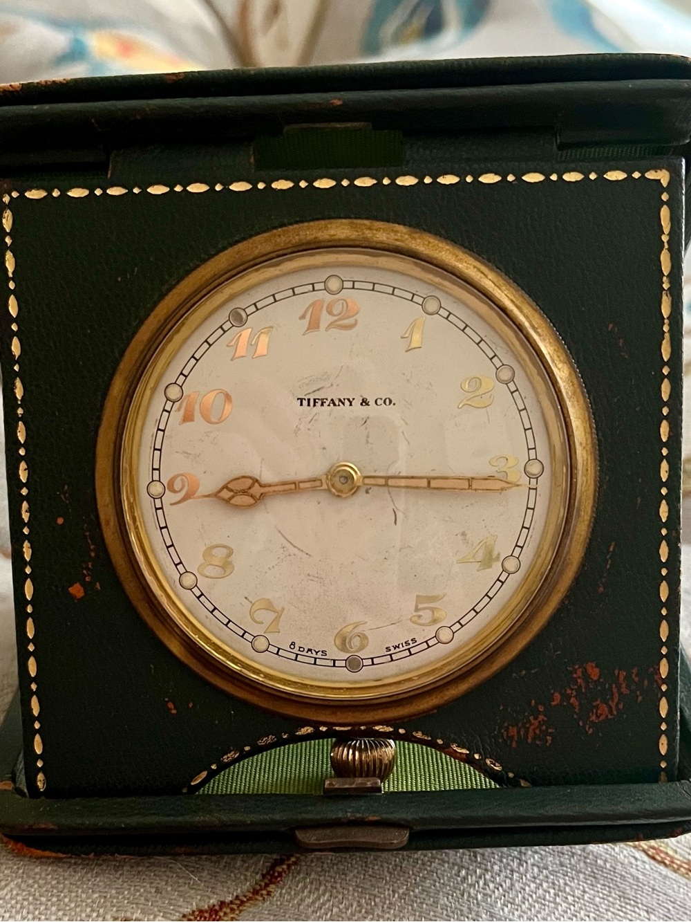Tiffany & Co. Green Travel Clock with Gold Dial Accents